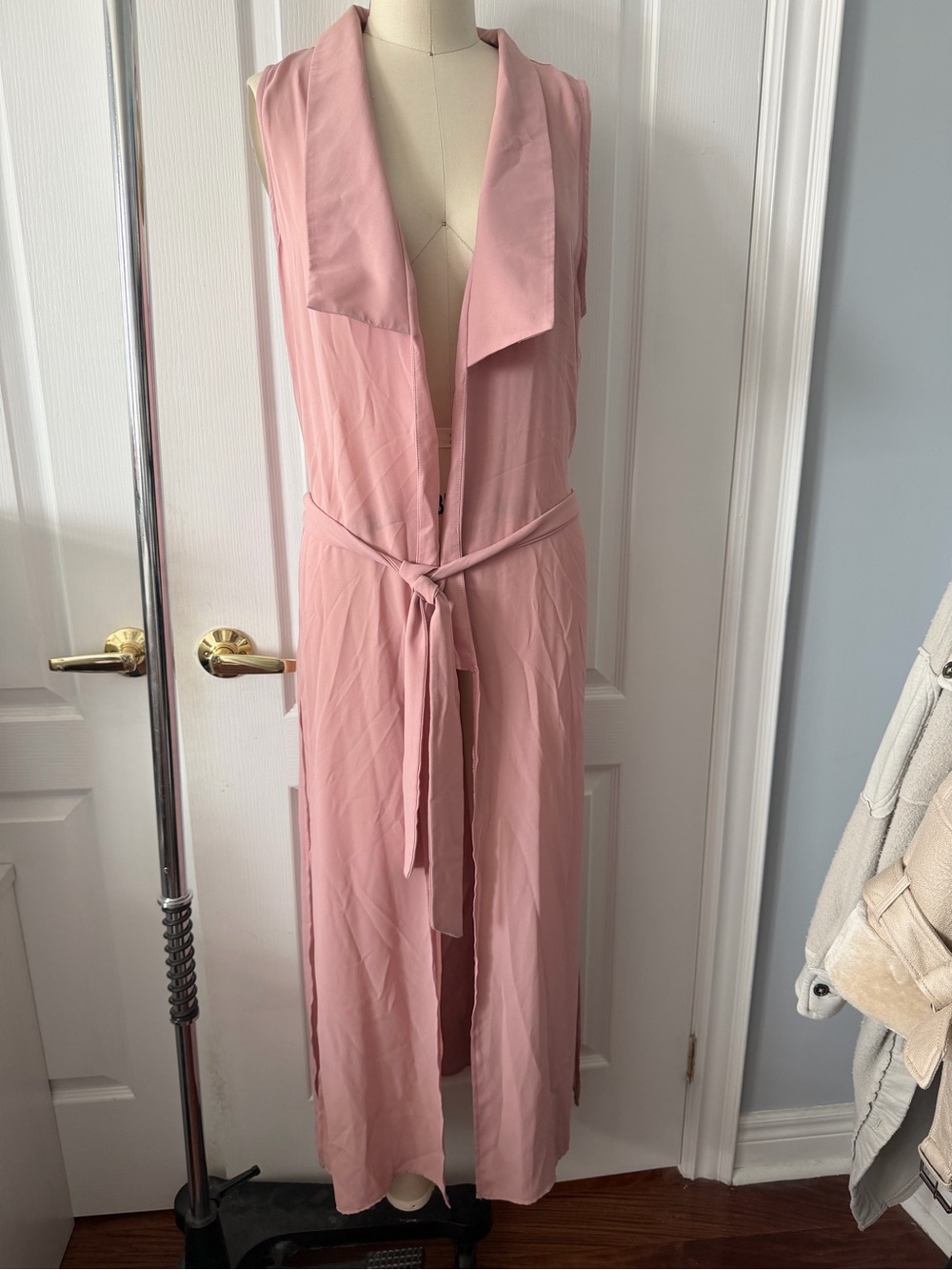 Sleeveless Dusty Mauve Pink Tie-Waist Maxi Vest Size L | gilbert / M Mendocino